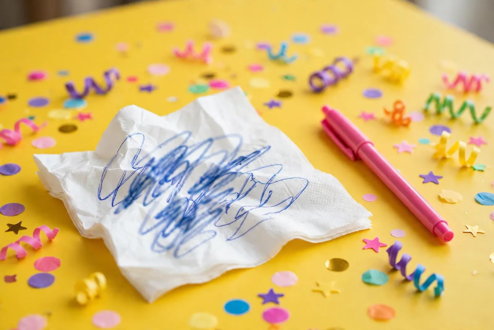 Cocktail napkin with a number scribbled beside a pink pen, the kind of note a rejection hotline number goes on