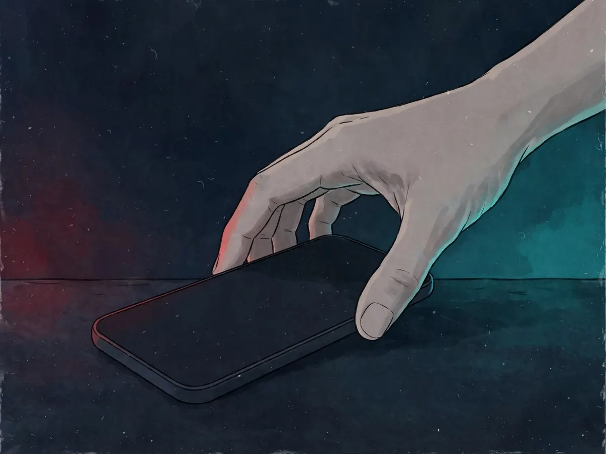 A hand gently setting a phone down, calm mood